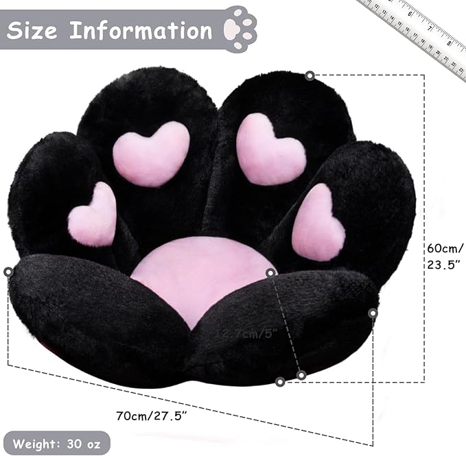 Cat Paw Cushion Kawaii Office Chair Cushion Comfy Plush Gaming Chair Cushion Kawaii Seat Cushion for Girl, Cute Gaming Accessories Room Bedroom Decorate 28"x 24" (Black)