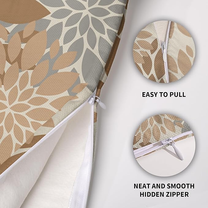 Light Brown Grey Gray Pillow Covers 22X22 Inch Set of 2, Dahlia Flower Spring Summer Floral Cream Decorative Throw Pillow Covers Outdoor Modern Farmhouse Cushion Case for Home Couch Sofa Bed Decor