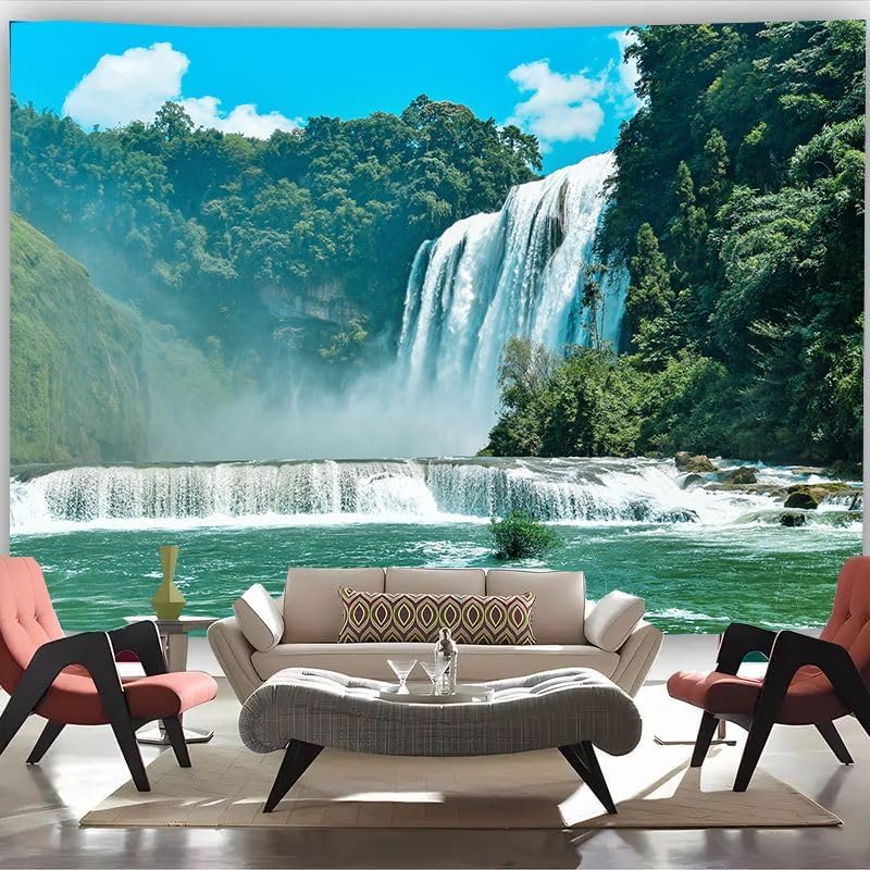 FENDROM Green Tree Forest Tapestry Waterfall Wall Hanging Nature Landscape Scenic Stone River Tapestries for Living Room Bedroom Dorm Home Decor - color: Y02, size: 59"L x 39"W