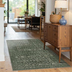3x5 Rug for Entryway Bedroom, Green 3x5 Washable Area Rug, Vintage Retro Boho Throw Rug, Non Slip & Low Pile Small Carpet for Indoor Entry, Kitchen, Bedside, Living Room, Bathroom and Dining