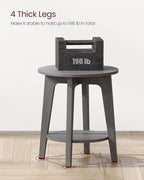 VASAGLE MAEZO Collection - Side Table, 2-Tier Small Round End Table, Nightstand with Tapered Legs, Curved Transitions, for Small Spaces, Living Room, Bedroom, Smoky Gray ULET283T68