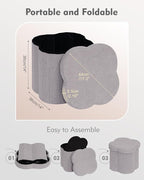B FSOBEIIALEO Storage Ottoman Cube, Flowers Shaped Ottomans with Storage Foot Stool Footrest, Boucle Ottoman Seat for Dorm Room, Faux Teddy Fur, Grey 15"x15"x15"
