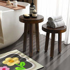 Wood Plant Stand Set of 2 (16+12" Tall) - Dark Walnut Round Solid Wood Plant Stand, Side Table, or Bathroom Stool - Heavy Duty Stool for Small Spaces