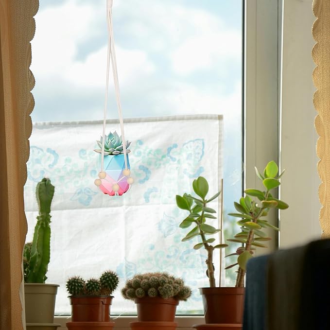 Bohemian Macrame Plant Hanger Handmade Hanging Planter Basket Rustic Indoor Ceiling Plant Holder for Bedroom Decor and Balcony Garden