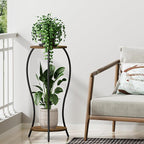 Plant Stand Indoor, 2 Tier Round Tall Plant Stand, Flower Pot Stand, Plant Shelf Rack, Corner Plant Stand for Planter Garden Balcony Patio Living Room, Retro