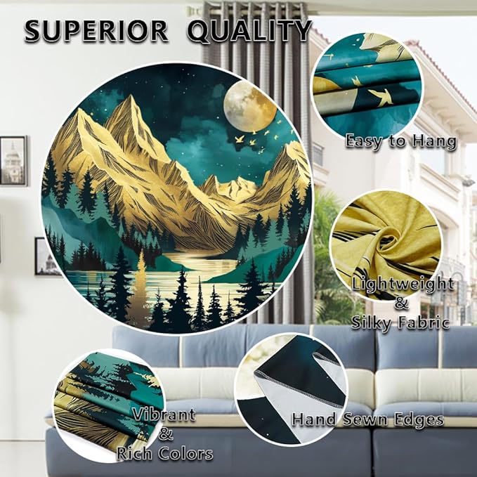 Dermijer Mountain Forest Tree Moon Stars Nature Landscape Wall Hanging Vintage Aesthetic Magic River Wall Tapestry for Bedroom Living Room W78.7×H59.1
