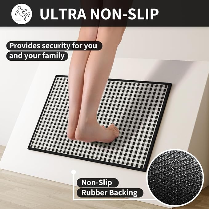 Kitchen Rugs Non Slip Washable, Rubber Backing Soft Chenille Braided Kitchen Mats for Floor, Super Absorbent Kitchen Runner Rug Standing Mat Sink Mat, Easy to Clean, Black 17"x47"