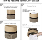 TIMEYARD Sturdy Jute Rope Plant Basket Modern Woven Basket up to 7.5 Inch Flower Pot Floor Indoor Planters, 8” x 8” Storage Organizer Baskets Rustic Home Decor, Black Stripes