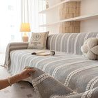 VClife Chenille Sofa Cover Bohemian Striped Pattern Couch Cover for Oversized Sofa - Gray Creamy White Textured Sofa Slipcover Washable Furniture Protector for Couch Decorative Couch Cushion Cover