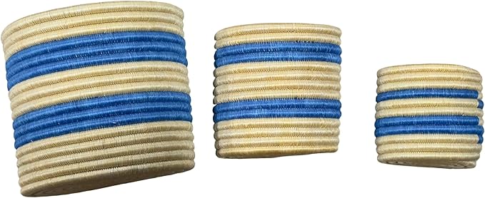 African Planter Baskets Sets of 3 Woven Sisal Baskets for Indoor Plant Pots Covers Home Decor Storage Organizer Gifts Zen Designs Arts and Crafts (Blue and Tan Stripe)