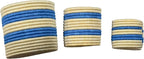 African Planter Baskets Sets of 3 Woven Sisal Baskets for Indoor Plant Pots Covers Home Decor Storage Organizer Gifts Zen Designs Arts and Crafts (Blue and Tan Stripe)