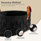 BOLDMONKEY Laundry Basket 15" x15 " x13 " 2 Pack, Round Blanket Basket with Leather Handle, Felt Storage Basket for Living Room, Nursery, Dog Toys-Dark Gray