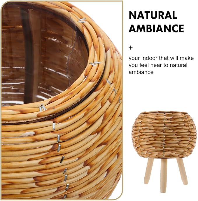 Home Woven Rattan Plant Basket Plant Pot Rack for Indoor and Outdoor Use Stylish Flower Pot Stand for Living Room Balcony and Garden Decor