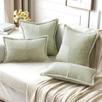 MIULEE Spring Decorative Throw Pillow Covers for Couch Bed Livingroom 20x20 Inch Set of 2 Light Green Boho Accent Throw Pllows Broadside Striped Patchwork Soft Corduroy Summer Pillowcases