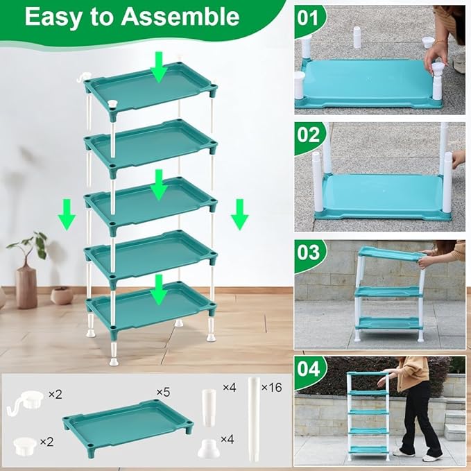 5-Tier Seed Starter Tray, Plant Stand Designed for Cell Trays and Small Pots for Gardening Indoor Outdoor Growing (Blue)