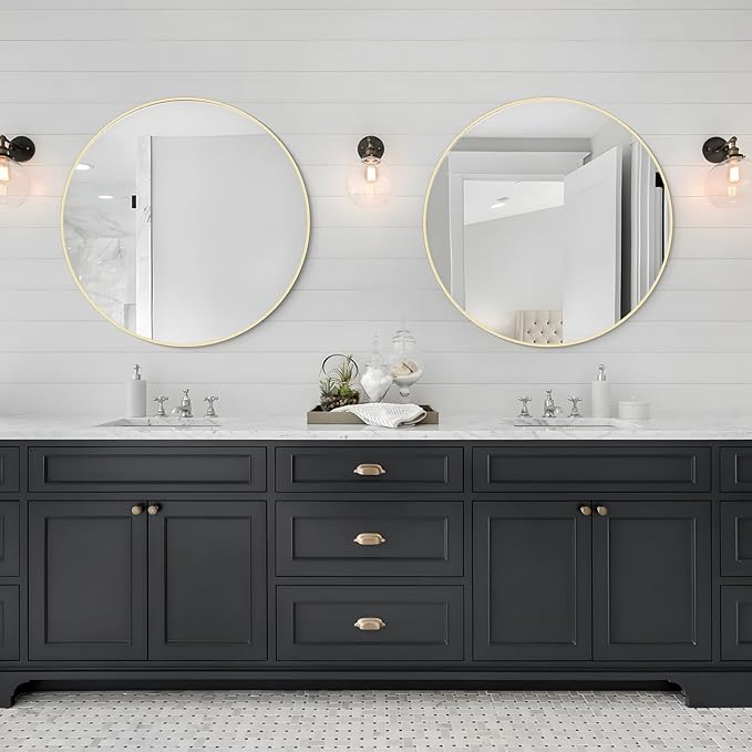 WallBeyond 28 inch Round Mirror Gold Large Circle Wall Mirror for Bathroom with Metal Framed, Round Wall Mirror for Wall Decor, Vanity, Entryway Living Room