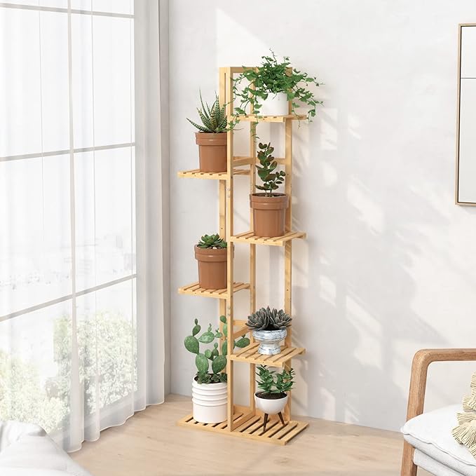 Laiensia Bamboo Plant Stand Rack 6 Tier,Multiple Stand Holder Shelf Rack, Indoor&Outdoor Planter Display Shelves for Patio Garden, Living Room, Corner Balcony and Bedroom,Wood Color