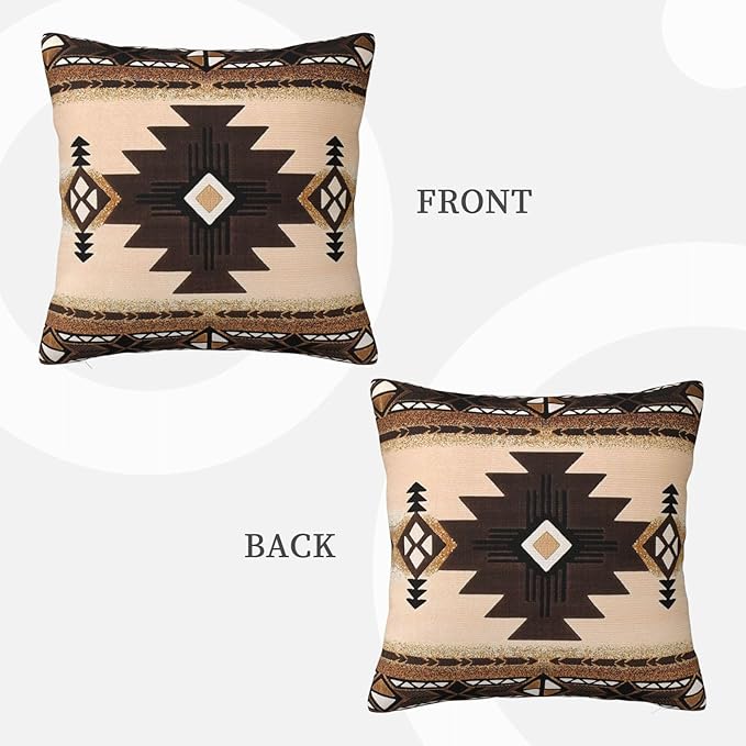 Western Aztec Throw Pillow Covers 16x16 Set of 2, Southwest Native American Brown Pillow Covers Outdoor Decorative Pillow Case for Couch Bed Sofa Cushion Home Decor