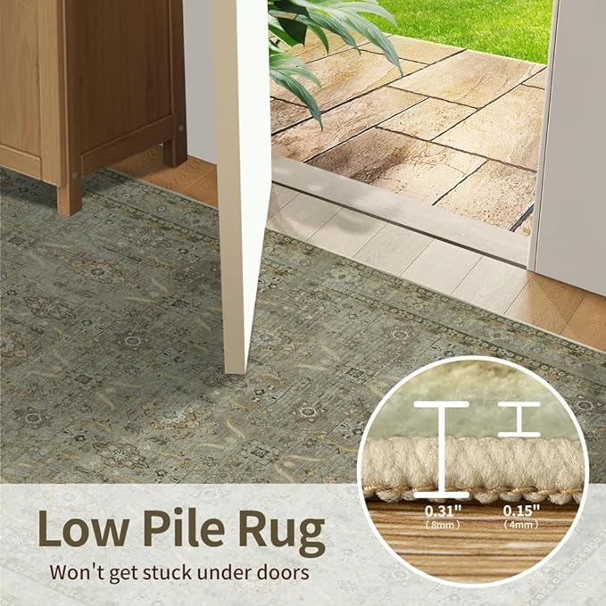 3x5 Rug for Entryway Bedroom, 3x5 Washable Area Rug, Vintage Retro Boho Throw Rug, Non Slip & Low Pile Small Carpet for Indoor Kitchen, Bedside, Living Room, Bathroom and Dining