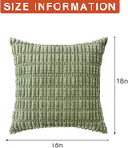 Pack of 2 Corduroy Decorative Throw Pillow Covers 18x18 InchSoft Boho Striped Pillow Covers Modern Farmhouse Home Decor for Sofa Living Room Couch Bed（Sage Green）