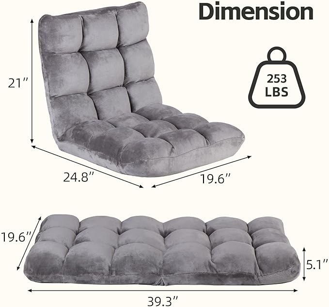 SUPER DEAL 14-Position Folding Floor Chair Gaming Sofa Cushioned Padded Reclining Bed Lounge Couch Seating for Comfy Reading, Reading, Gaming, Relaxing, Watching TV