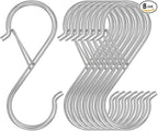 8 Pack S Hooks for Hanging, 3.5 inch Heavy Duty Metal S Hooks with Safety Buckle S Shaped Hooks Pot Rack Closet Hooks for Hanging Plants, Clothes, Kitchen Utensil, Pots, Pans, Bags (Silver)