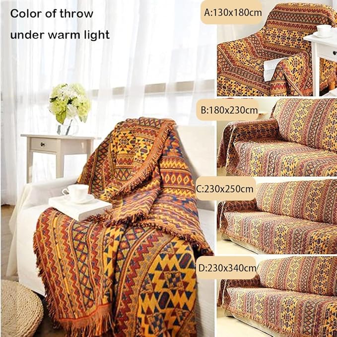 Boho Throw Blanket for Couch Chair, 100% Thick Cotton Southwest Aztec Single Seater Sofa Cover Throw - Reversible Hippie Decor Bohemian Blanket for Bed Tapestry Outdoor Camping. 51″×71″