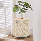 Wimarsbon 2Pcs Pouf Ottomans, Natural Seagrass Foot Stool, Hand Weaving Round Ottoman, Boho Decorative Seat, Jute Braided Pouffe Poof Accent Sitting Footrest (Storage Corn Husk)