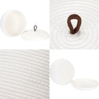 Sea Team Round Cotton Rope Storage Basket with Lid, Decorative Woven Storage Bin, Pot, Caddy, Organizer, Container for Snacks, Towels, Plants, 13 x 5.5 Inches (Large, Shallow, White)