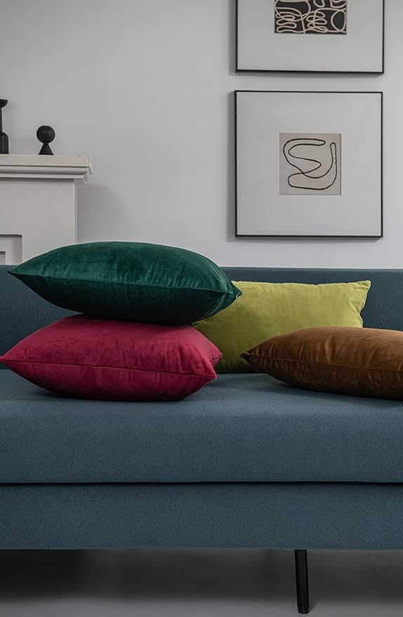 Throw Pillow Covers 22x22 Burgundy: Pack of 2 Cozy Soft Velvet Square Modern Luxury Decorative Throw Pillow Cases for Christmas Sofa Couch Living Room Bed Home Decor
