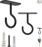 NACETURE Ceiling Hooks Heavy Duty 2 Pack - Plant Hooks for Ceiling Hanging Hook for Hanging Basket Hook, Light, Bird Feeders, Wind Chimes Décor Indoor & Outdoor (Black, 2.5 Inch 2 Pack)