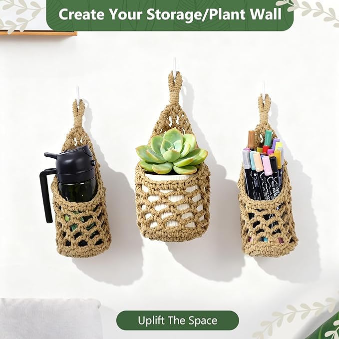 Macrame Wall Plant Hanger, Hanging Planter Basket Holder, Wall Planters for Indoor Plants, for Up to 4 Inch Pot (Brown, 4-Inch)