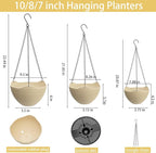 Hanging Planters for Indoor Plants 3 Pack - 7/8/10 Inch Plastic Hanging Pots with Water Sieve Mesh, Small Hanging Pots for Home Garden, Porch, Balcony & Patio Decor, Beige