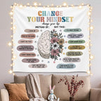 Positive Wall Tapestry - Change Your Mindset Mental Health Tapestry，Motivational Wall Hanging Decor for Teen Bedroom Living Room Dorm,Mental Health Office Decoration 59x51 Inch(Colorful-Change02)