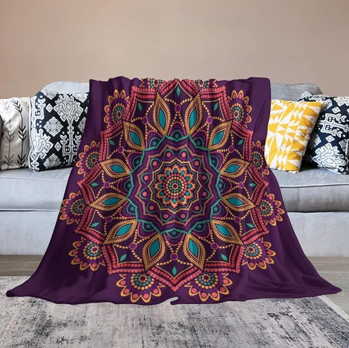 Mandala Throw Blanket Indian Hippie Bohemian Art Floral Texture Pattern Blanket for Sofa Bed Couch Chair Or Dorm 30"x40"
