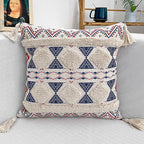 Boho Tufted Decorative Throw Pillow Cover, Cozy Bohemian Cotton Canvas Cushion Cover Tassels Pillow Case Home Decor 17"X 17",03