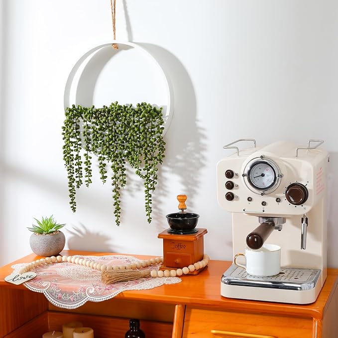 Floweroyal Artificial Succulents Hanging Plants 20.1'' Fake String of Pearls in Pot with 9.4'' Lanyard for Indoor Outdoor Wall Decor (Large).
