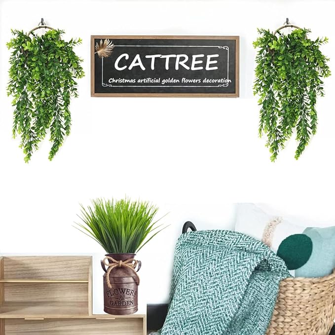 CATTREE Artificial Hanging Vines, Fake Ivy Plants Green Leaves Foliage Vine Plant Faux Rattan Greeny for Indoor Outdoor Home Kitchen Garden Office Wedding Wall Decor DIY Christmas Decoration 4 Pack