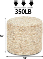 Wimarsbon 2Pcs Pouf Ottomans, Natural Seagrass Foot Stool, Hand Weaving Round Ottoman, Boho Decorative Seat, Jute Braided Pouffe Poof Accent Sitting Footrest for Living Room (18inch Corn Shell)