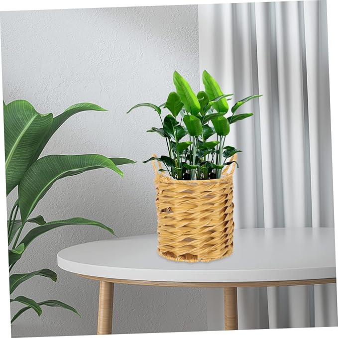 TOYANDONA Woven Basket with Liner Flower Pots Outdoor Basket for Plant Seagrass Pot for Plants Indoor Rattan Decorations Small Wicker Planter Indoor Tabletop Decor Planter Decor Khaki Iron