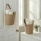 2Pack Natural Jute Hanging Baskets 7 * 8 in, Round Woven Wall Decor & Storage Planter for Plant Decor and Home Organization,Walls Basket for Bedroom, Living Room, Bathroom,Boho Decor (Jute)