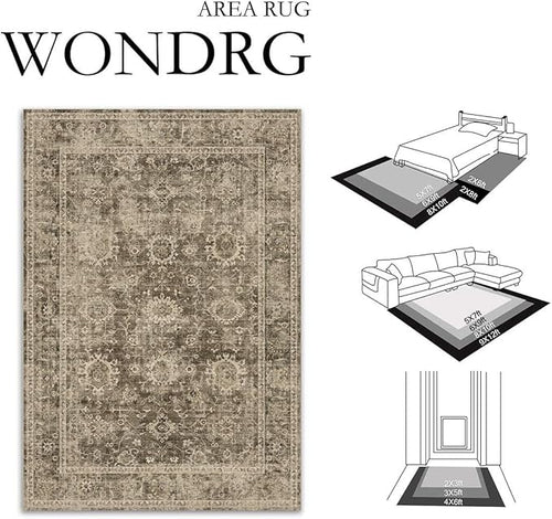 10x14 Brown Vintage Area Rug for Living Room Bedroom Large Distressed Rustic Carpet Non-Slip Low Pile Soft Washable Throw Rug for Indoor Dining Room