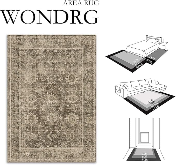 2x5 Washable Runner Rug for Kitchen Hallway Brown Vintage Non-Slip Low Pile Distressed Rustic Carpet Soft Throw Rug for Indoor Entryway Bedroom