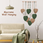 Easemykit Wall Hanging Decor Leaves Tapestry, Boho Macrame Wall Decor Tapestry Woven Feather Handmade Yarn Tassels Leaf Macrame Wall Art Decorations for Living, Bedroom, Office,Nursery,Apartment Room,16x26 Inch(Brown Green)