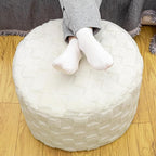 Round Pouf Ottoman Boho Poof Home Decor Floor Pouffe Ottoman Foot Rest for Couch Sofa Bean Bag Chairs Living Room Bedroom 20 x 20 x 14 Inches Ivory Checkered Pouf with Filler