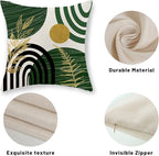 Boho Green Pillow Covers 18x18 Set of 2 Green Gold Leaf Tropical Decor Mid Century Throw Pillows Outdoor Bohemian Decorative Pillowcase Farmhouse Abstract Modern Cushion Case for Couch Sofa