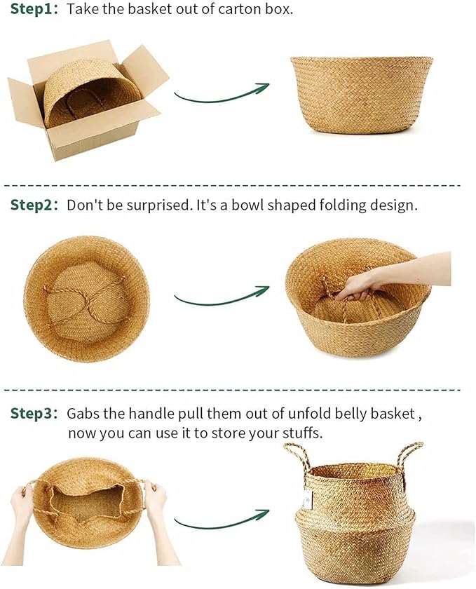 2 Pack Hand Woven Seagrass Plant Basket for Succulents,Boho Belly Plant Basket Home Storage Basket Extra Large Woven Straw Beach Bag Seagrass Flower Plant Container Modern Home Decor(Brown)