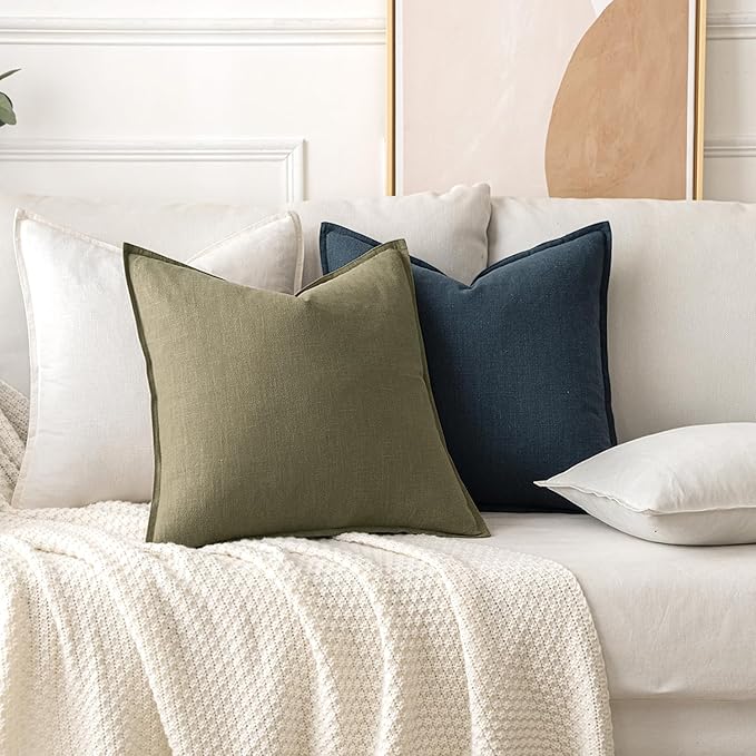 MIULEE Decorative Linen Pillow Covers 18x18 Inch Light Olive Green Boho Farmhouse Neutral Couch Throw Pillows for Bed Pack of 2 Accent Modern Pillowcase Summer Sofa Livingroom Home Decor