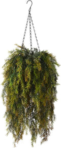 Artificial Faux Hanging Plants Basket for Spring Outdoor Decoration, Fake Seaweed Plant UV Resistant Look Real for Outside Porch Home Patio Balcony Yard(Brownish Green)