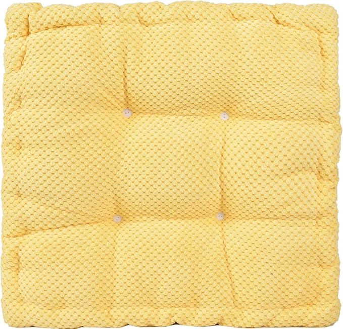 ChezMax Floor Pillow & Cushion, Large Meditation Chair Cushions, Thick Square Seat Pad, Soft Velvet Tufted Seating Pouf for Indoor/Outdoor Yoga Bench Rocking Chair Room Tatami Sofa, Yellow 20" x 20"